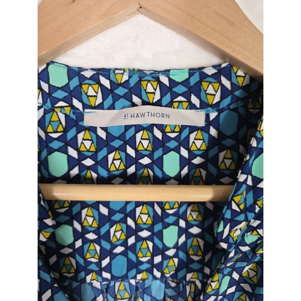 41 Hawthorn Sleeveless Geometric Print Dress Blue Elastic Waist M
